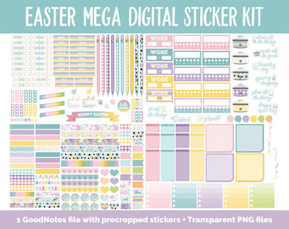 Easter MEGA Digital Sticker Bundle | GoodNotes & iPad | April, Calendar Dates, Sticky Notes, Washi, Trackers and More!