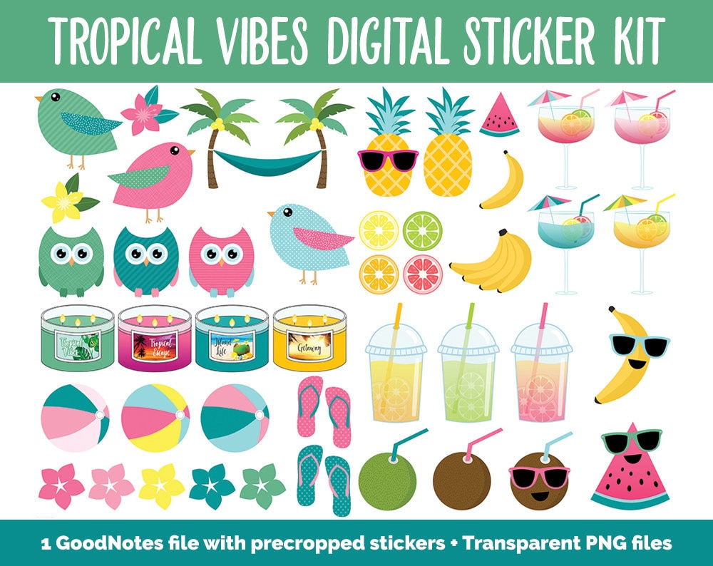 Tropical Vibes Digital Stickers | GoodNotes, iPad & Android | August, Summer, Beach, Vacation