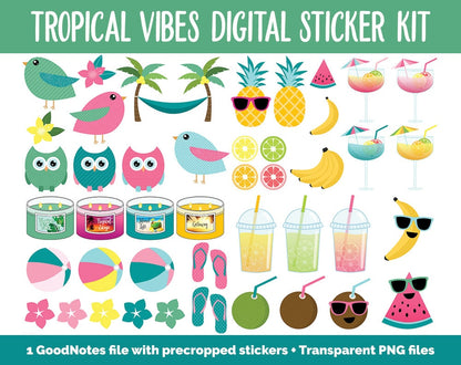 Tropical Vibes Digital Stickers | GoodNotes, iPad & Android | August, Summer, Beach, Vacation