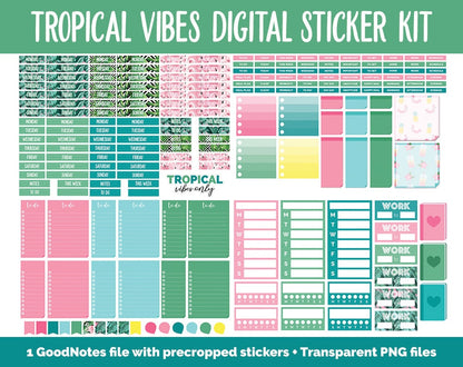 Tropical Vibes Digital Stickers | GoodNotes, iPad & Android | August, Summer, Beach, Vacation