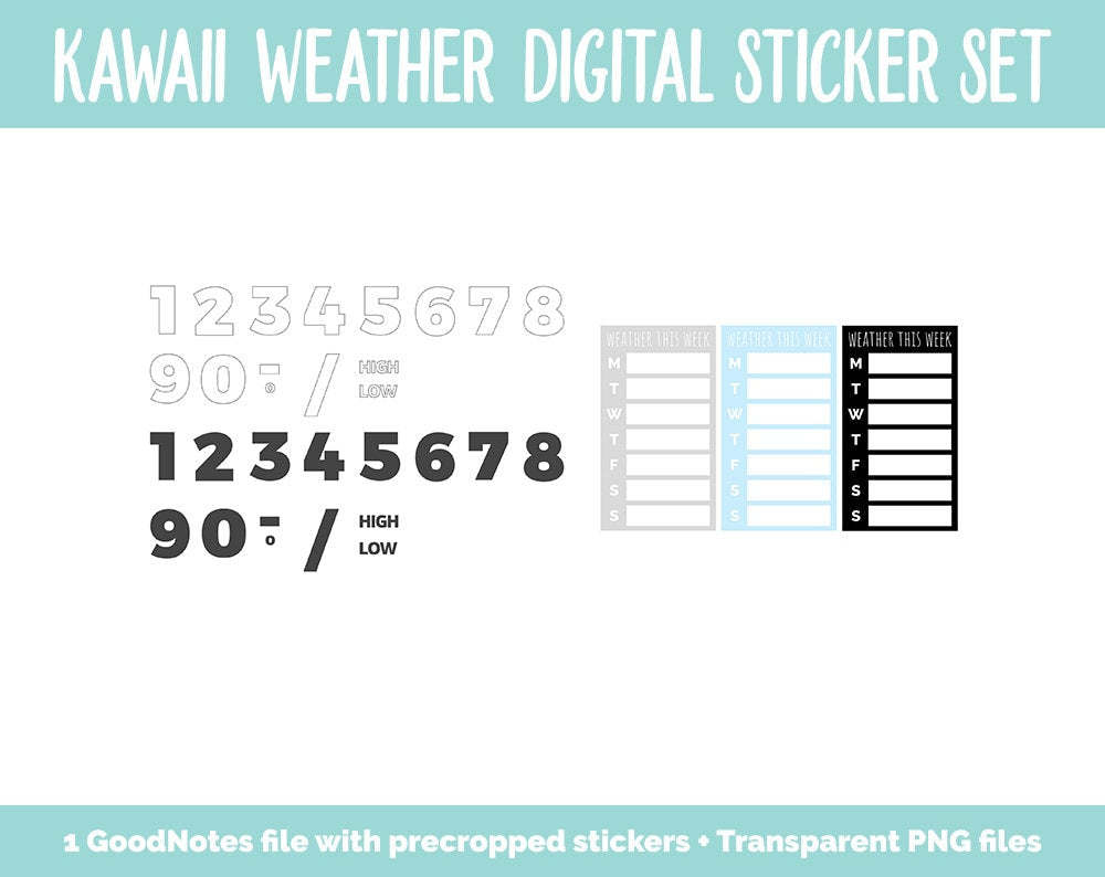 Kawaii Weather Digital Stickers | GoodNotes, iPad and Android | Mood Tracker, Cute Weather, Seasons