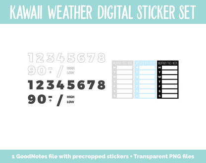 Kawaii Weather Digital Stickers | GoodNotes, iPad and Android | Mood Tracker, Cute Weather, Seasons