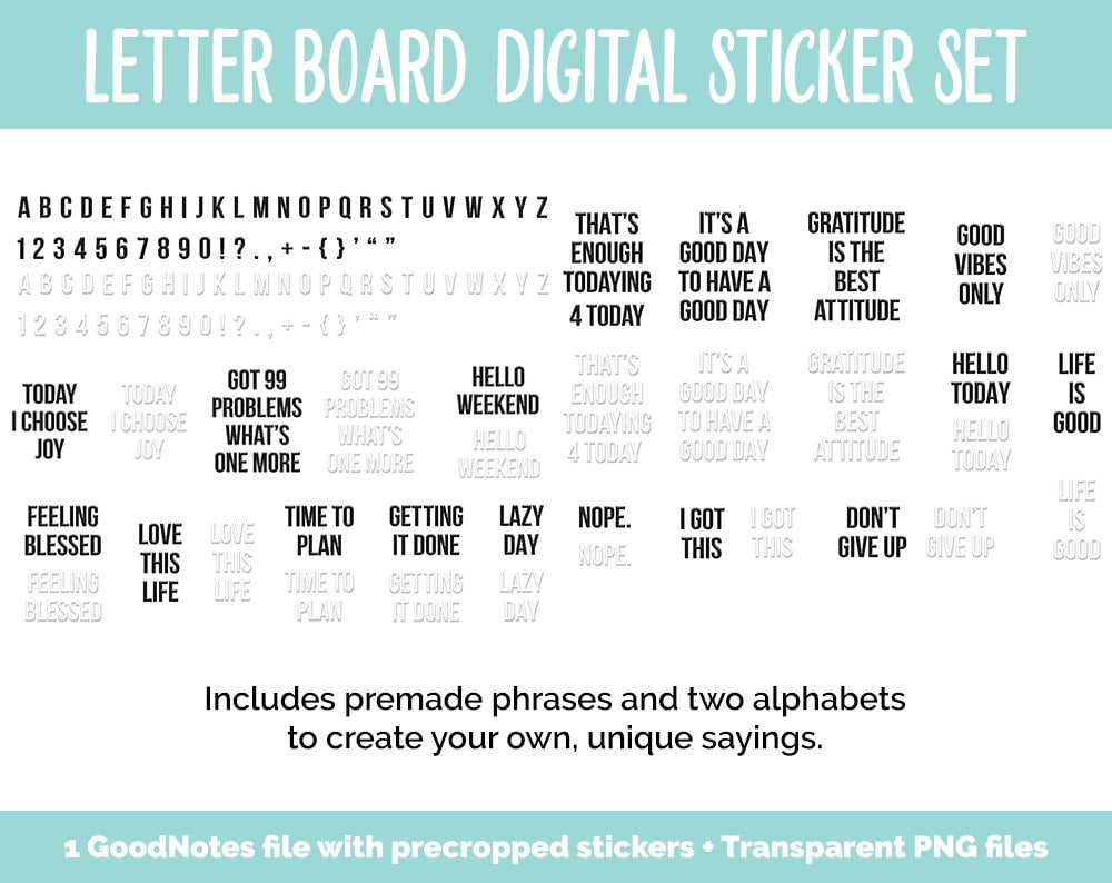 Letter Board Digital Stickers | GoodNotes, iPad and Android | Quotes, Sayings, Lists