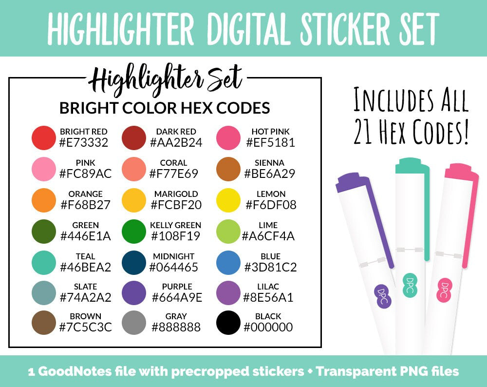 Brights Highlighters & Transparent Washi Digital Stickers | GoodNotes, iPad and Android | Digital Note Taking