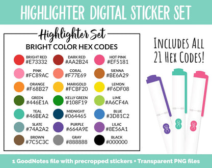 Brights Highlighters & Transparent Washi Digital Stickers | GoodNotes, iPad and Android | Digital Note Taking
