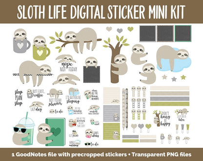 Sloth Life Digital Planner Stickers | GoodNotes, iPad and Android | Chores, Washi, Planner Clips