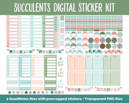 Succulents & Cactus Digital Sticker Bundle | GoodNotes | iPad | May, June Calendar Dates, Sticky Notes, Washi, Trackers and More!