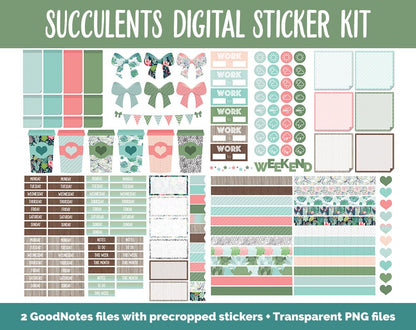 Succulents & Cactus Digital Sticker Bundle | GoodNotes | iPad | May, June Calendar Dates, Sticky Notes, Washi, Trackers and More!