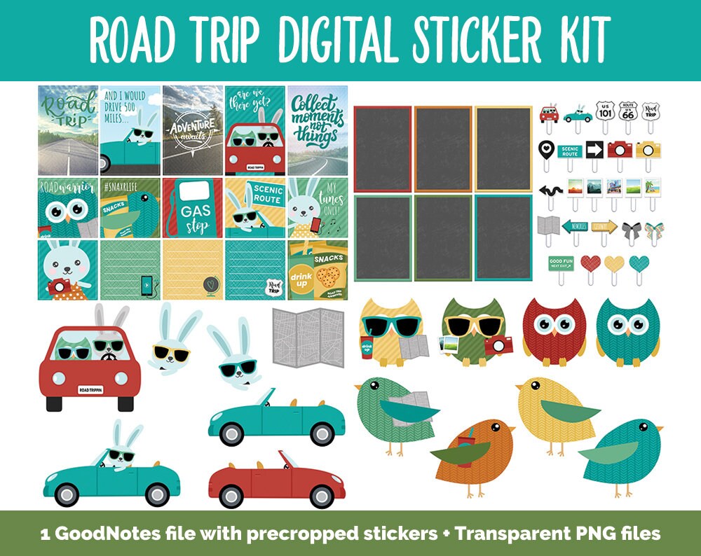 Road Trip Digital Stickers | GoodNotes, iPad and Android | Travel, Vacation, Holiday, Memory Keeping, Scrapbook