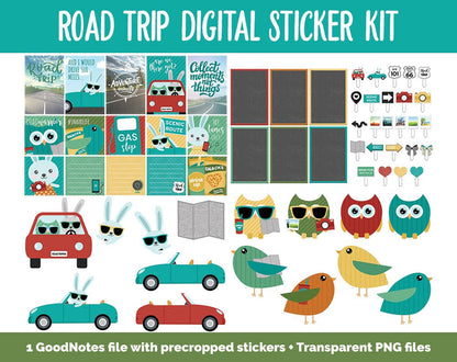 Road Trip Digital Stickers | GoodNotes, iPad and Android | Travel, Vacation, Holiday, Memory Keeping, Scrapbook