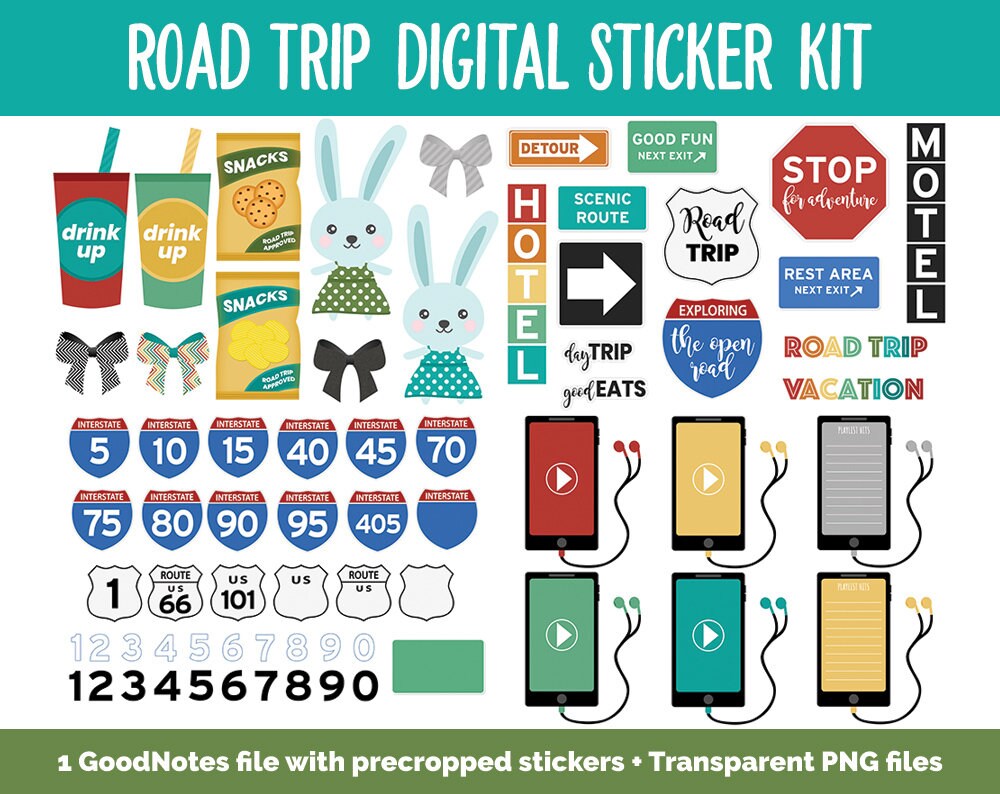 Road Trip Digital Stickers | GoodNotes, iPad and Android | Travel, Vacation, Holiday, Memory Keeping, Scrapbook