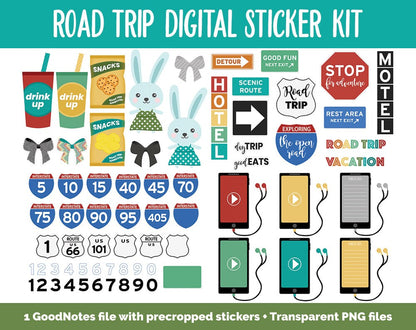 Road Trip Digital Stickers | GoodNotes, iPad and Android | Travel, Vacation, Holiday, Memory Keeping, Scrapbook