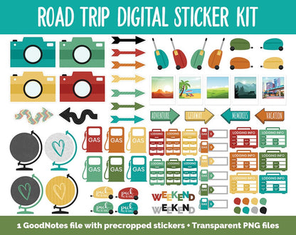 Road Trip Digital Stickers | GoodNotes, iPad and Android | Travel, Vacation, Holiday, Memory Keeping, Scrapbook