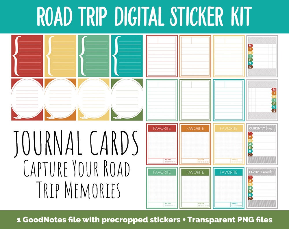 Road Trip Memory Keeping Digital Stickers | GoodNotes, iPad and Android | Travel, Vacation, Holiday, Memory Keeping, Scrapbook