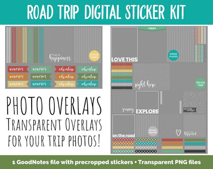 Road Trip Memory Keeping Digital Stickers | GoodNotes, iPad and Android | Travel, Vacation, Holiday, Memory Keeping, Scrapbook