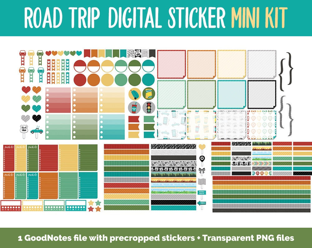 Road Trip Mini Kit Digital Stickers | GoodNotes, iPad and Android | Travel, Vacation, Holiday, Memory Keeping, Scrapbook