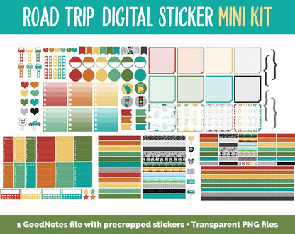 Road Trip Mini Kit Digital Stickers | GoodNotes, iPad and Android | Travel, Vacation, Holiday, Memory Keeping, Scrapbook