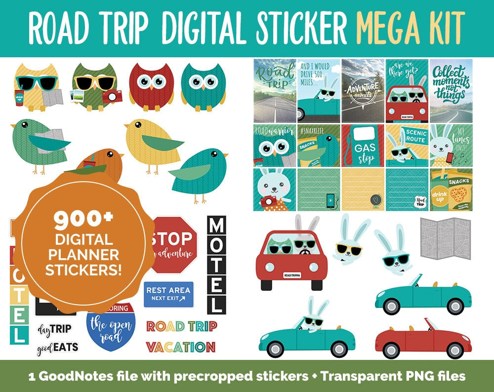 Road Trip Digital Stickers | GoodNotes, iPad and Android | Travel, Vacation, Holiday, Memory Keeping, Scrapbook