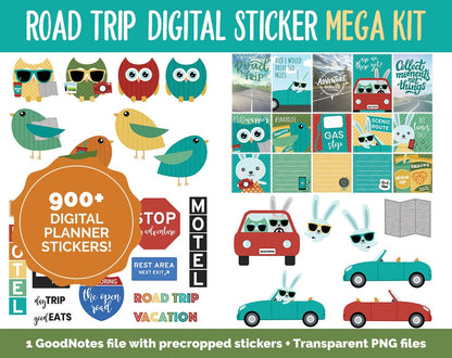 Road Trip Digital Stickers | GoodNotes, iPad and Android | Travel, Vacation, Holiday, Memory Keeping, Scrapbook
