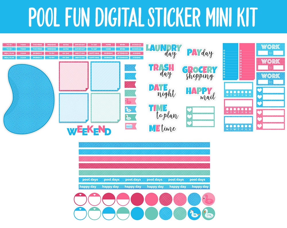 Pool Fun Digital Planner Stickers | GoodNotes, iPad and Android | Summer, Beach, Fun