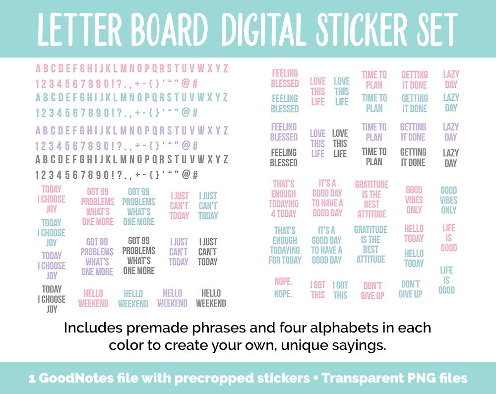Letter Board Pastel Digital Stickers | GoodNotes, iPad and Android | Quotes, Sayings, Lists
