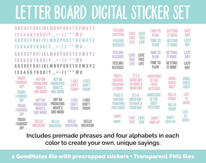 Letter Board Pastel Digital Stickers | GoodNotes, iPad and Android | Quotes, Sayings, Lists