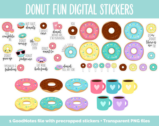 Donut Fun Digital Stickers | GoodNotes, iPad and Android | Donut Puns, Funny, Food