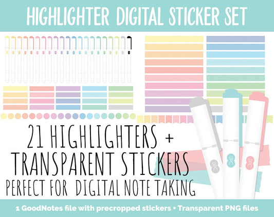 Highlighters & Transparent Washi Digital Stickers | GoodNotes, iPad and Android | Digital Note Taking