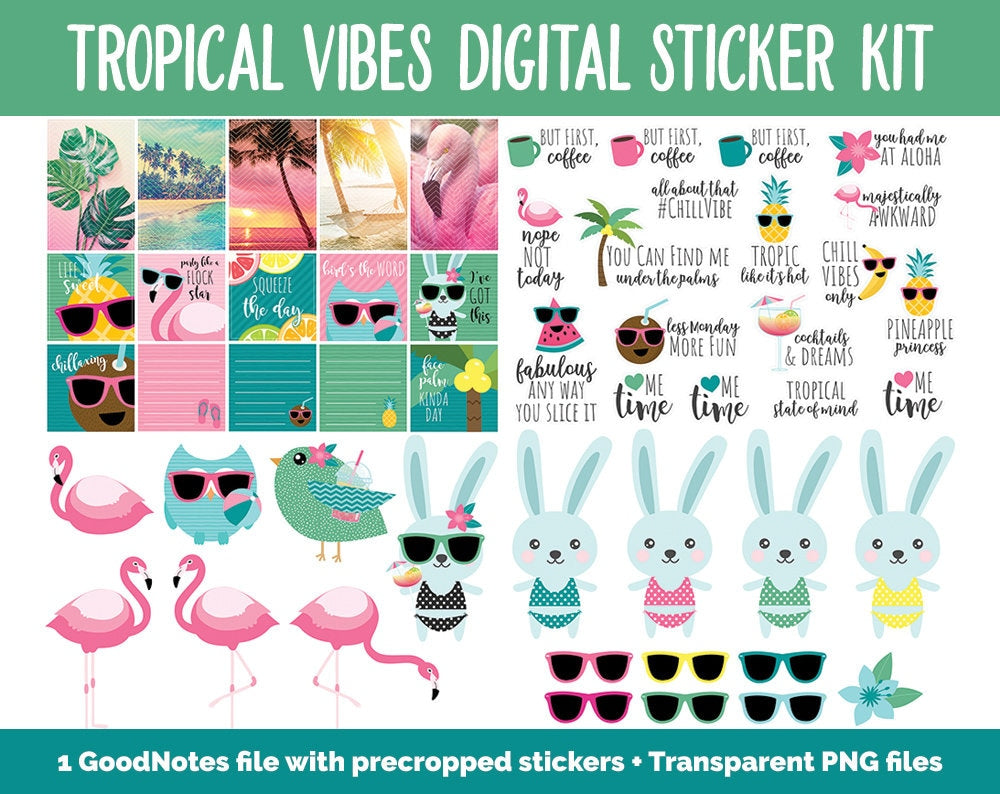 Tropical Vibes Digital Stickers | GoodNotes, iPad & Android | August, Summer, Beach, Vacation