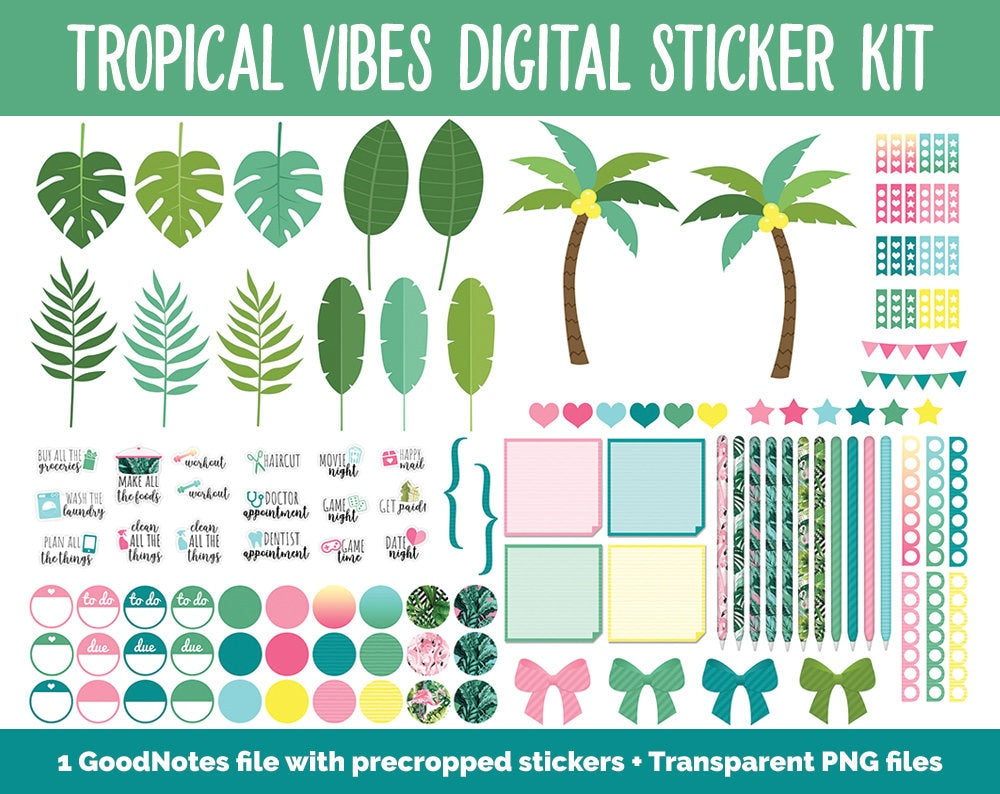 Tropical Vibes Digital Stickers | GoodNotes, iPad & Android | August, Summer, Beach, Vacation