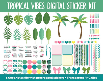 Tropical Vibes Digital Stickers | GoodNotes, iPad & Android | August, Summer, Beach, Vacation