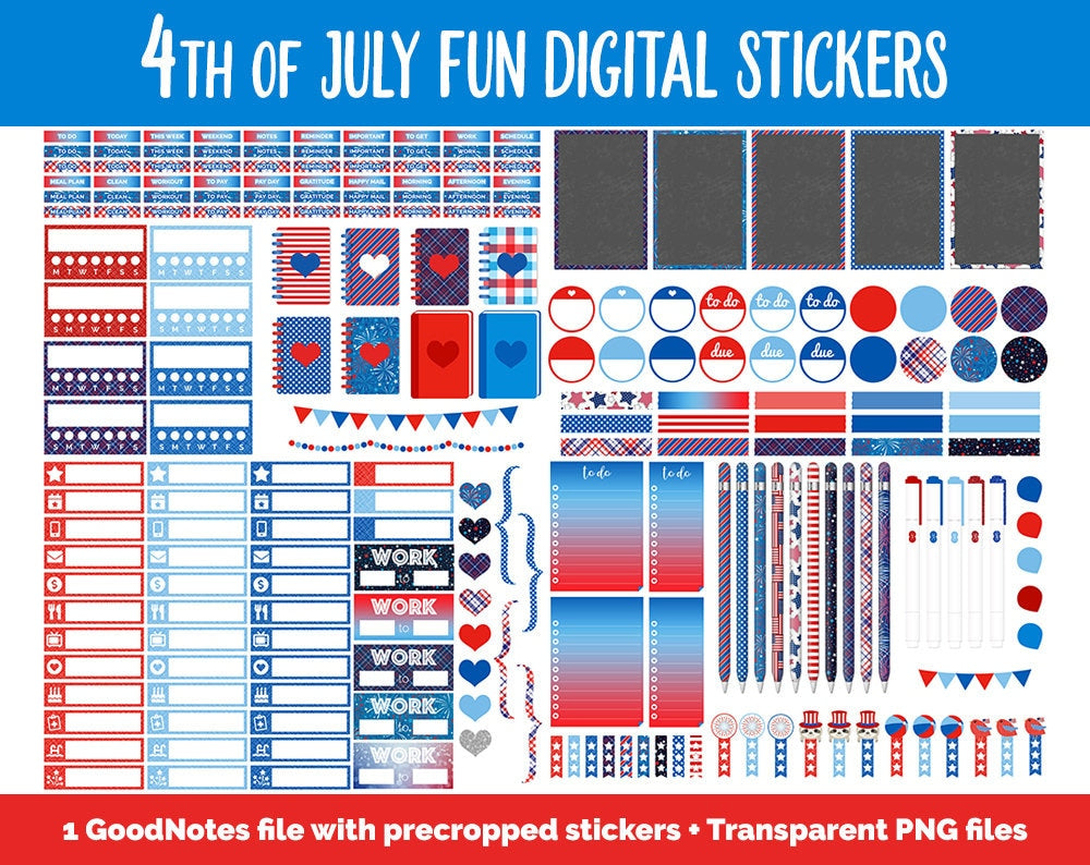 4th of July Fun Digital Planner Stickers