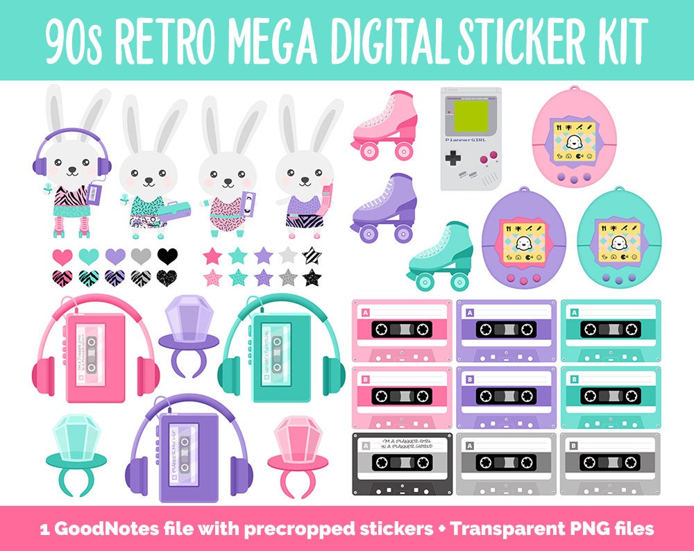 90s Retro Digital Planner Sticker Mega Kit