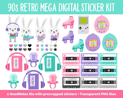 90s Retro Digital Planner Sticker Mega Kit