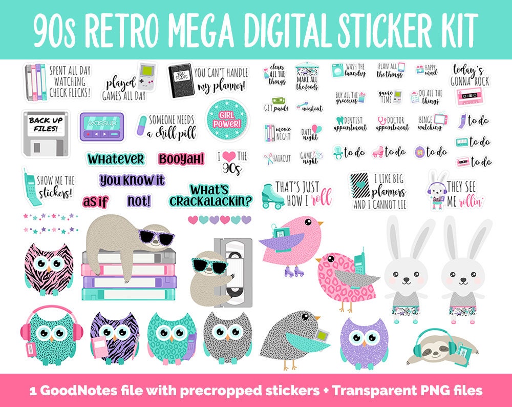 90s Retro Digital Planner Sticker Mega Kit