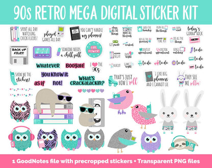90s Retro Digital Planner Sticker Mega Kit