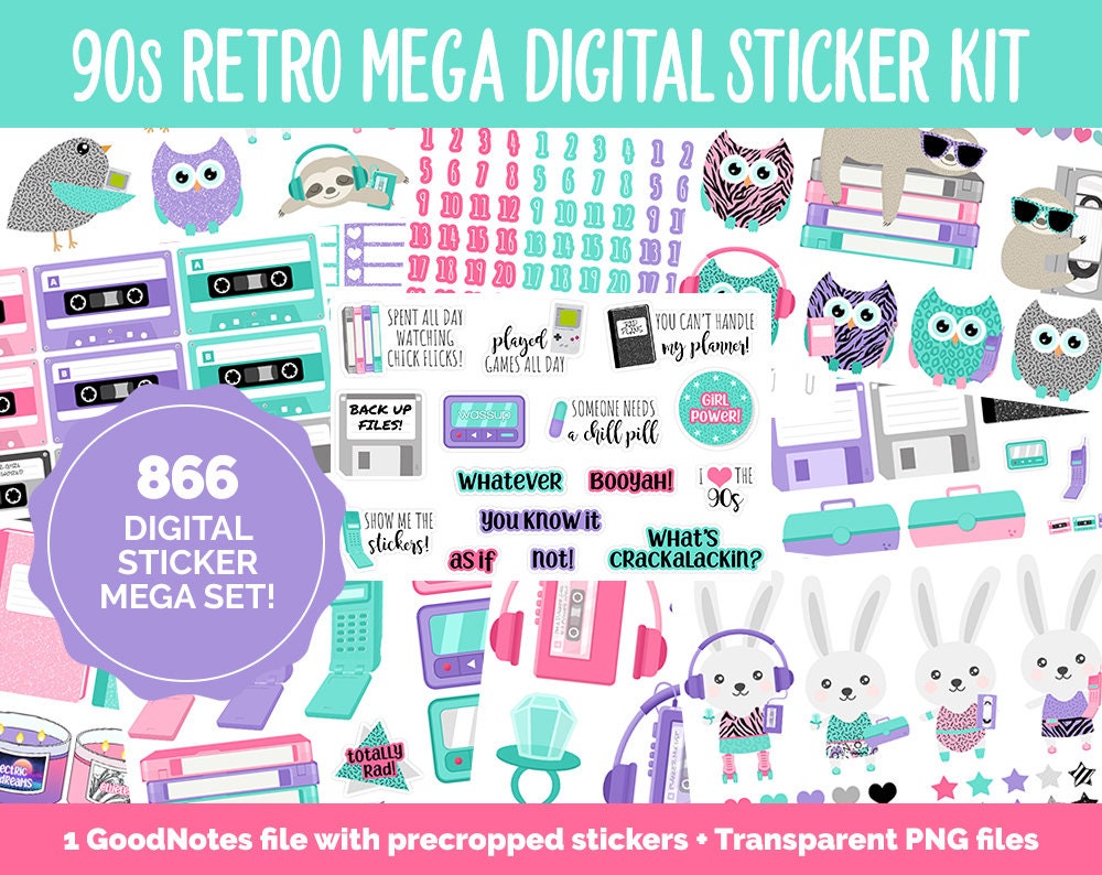90s Retro Digital Planner Sticker Mega Kit