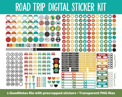 Road Trip Digital Stickers | GoodNotes, iPad and Android | Travel, Vacation, Holiday, Memory Keeping, Scrapbook