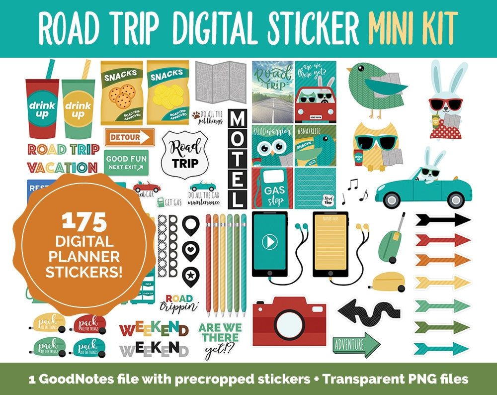 Road Trip Mini Kit Digital Stickers | GoodNotes, iPad and Android | Travel, Vacation, Holiday, Memory Keeping, Scrapbook