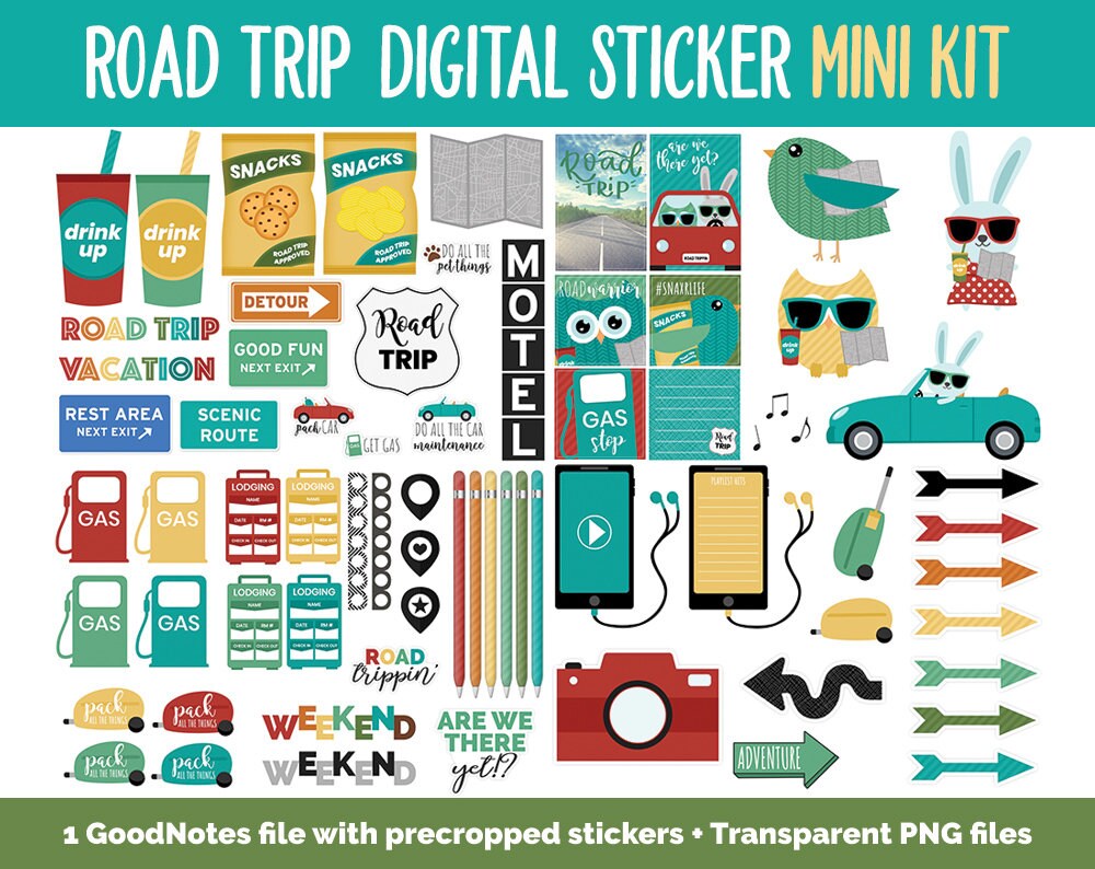 Road Trip Mini Kit Digital Stickers | GoodNotes, iPad and Android | Travel, Vacation, Holiday, Memory Keeping, Scrapbook