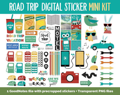 Road Trip Mini Kit Digital Stickers | GoodNotes, iPad and Android | Travel, Vacation, Holiday, Memory Keeping, Scrapbook
