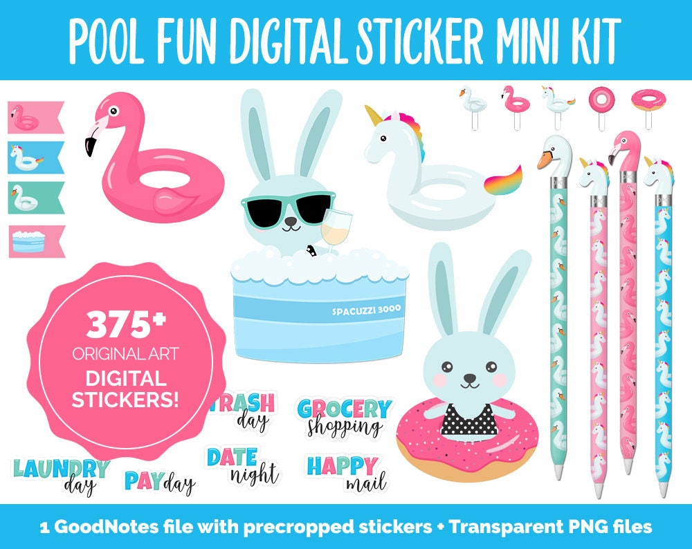 Pool Fun Digital Planner Stickers | GoodNotes, iPad and Android | Summer, Beach, Fun