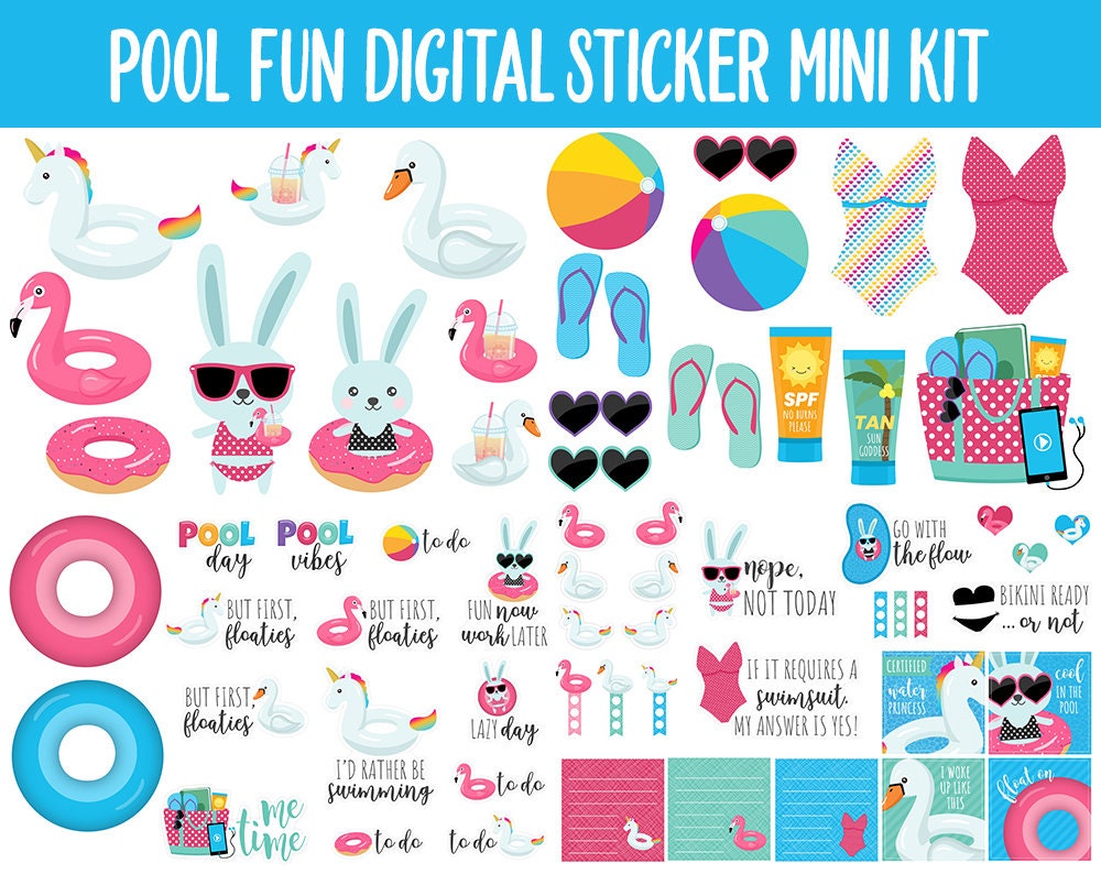 Pool Fun Digital Planner Stickers | GoodNotes, iPad and Android | Summer, Beach, Fun