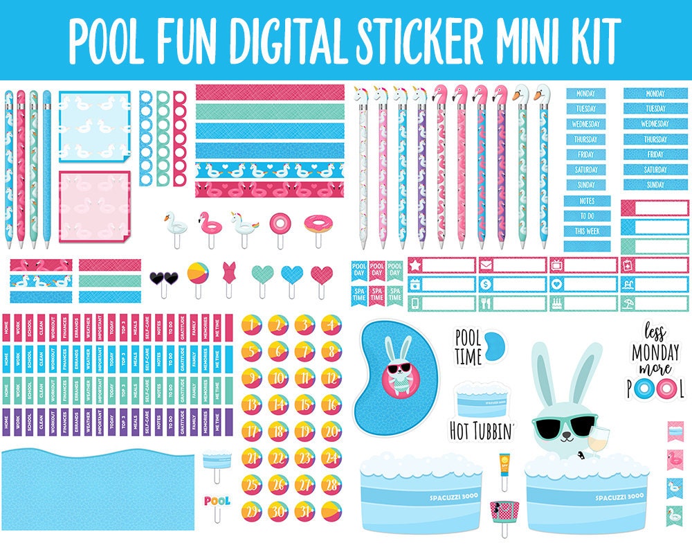 Pool Fun Digital Planner Stickers | GoodNotes, iPad and Android | Summer, Beach, Fun
