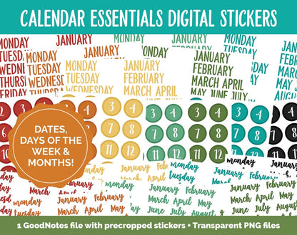 Calendar Essentials Digital Stickers | Road Trip Theme | GoodNotes, iPad and Android | Travel, Vacation, Holiday