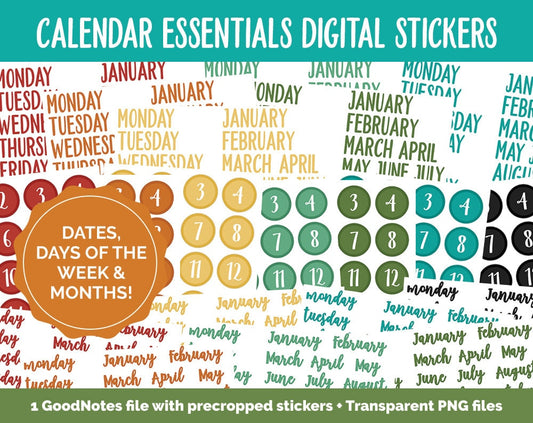 Calendar Essentials Digital Stickers | Road Trip Theme | GoodNotes, iPad and Android | Travel, Vacation, Holiday