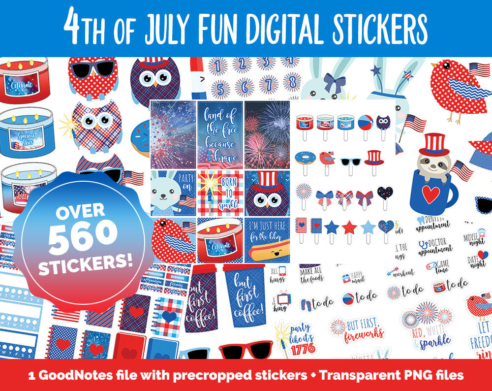 4th of July Fun Digital Planner Stickers