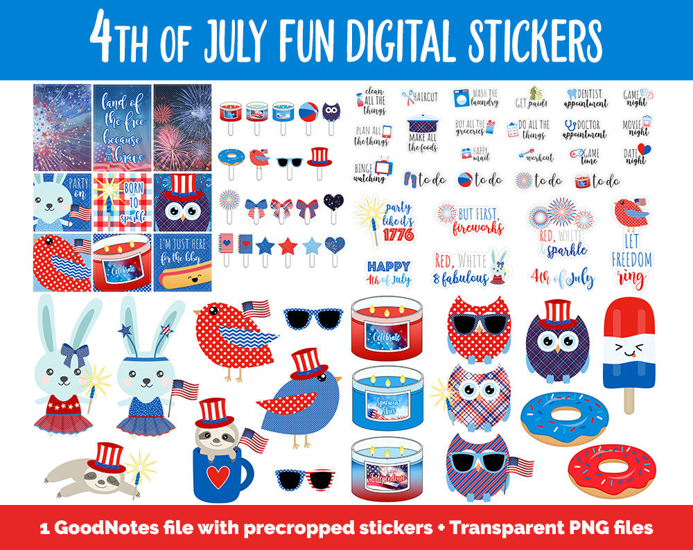 4th of July Fun Digital Planner Stickers