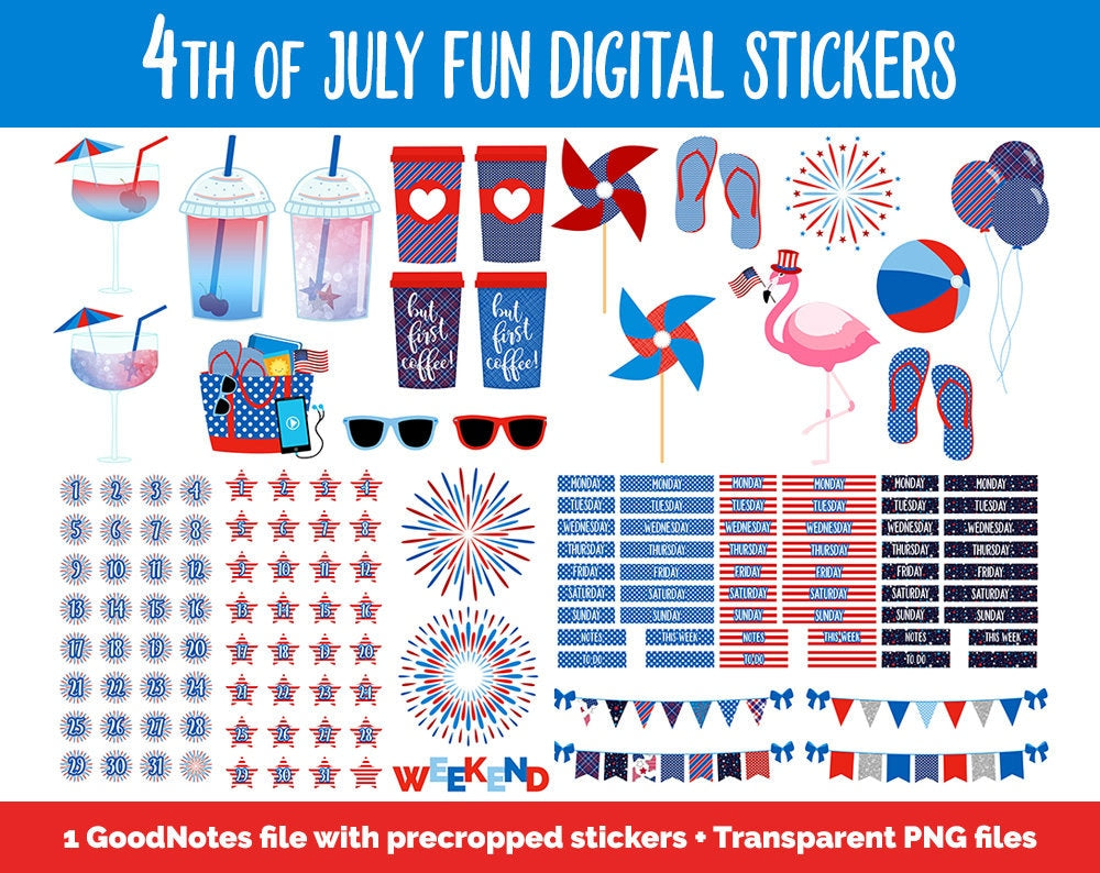 4th of July Fun Digital Planner Stickers