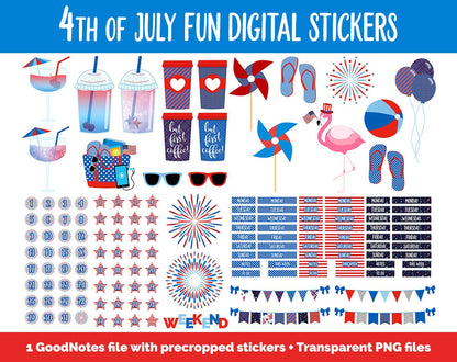 4th of July Fun Digital Planner Stickers